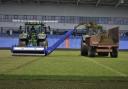 The pitch at Boundary Park is being resurfaced