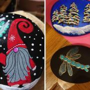 She has started painting Christmas-themed pebbles