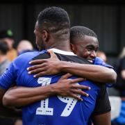 Michael Afuye and Geffry Ebhote embrace after the final whistle Picture: Jamie Ross
