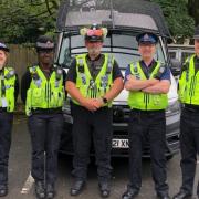 PC Jonny Marsden with colleagues at the Rushcart festival in Saddleworth