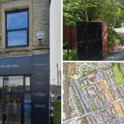 Clockwise from left: The site of the speakeasy in Royton, the property on Springbank Street and the sites of the new Derker homes