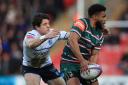 Kyle Eastmond, right, in action for Leicester