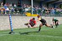 Nick Rawsthorne takes flight to score a try on Sunday Picture: Dave Naylor