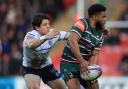 Kyle Eastmond, right, in action for Leicester
