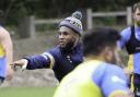 Kyle Eastmond in action during one of his final Rhinos training sessions. Picture: SWPix