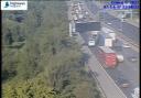 Traffic is backing up on the M60. Image by Highways England, motorway cameras.