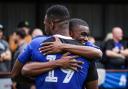 Michael Afuye and Geffry Ebhote embrace after the final whistle Picture: Jamie Ross
