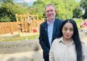 Cllrs Chris Goodwin and Arooj Shah at the new play area