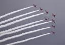 The Red Arrows fly over Tandle Hill, Oldham