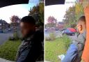 The footage appears to show a man taking post from a letterbox