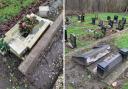 Several headstones appear to have 'toppled' from its base