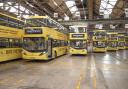 Bee Network buses at the bus depot in Oldham