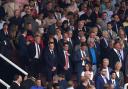 Sebastian Coe and Sir Jim Ratcliffe and Labour Party leader Sir Keir Starmer in the stands ahead of the Premier League match at Old Trafford, Manchester