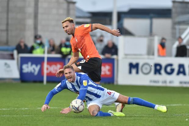 Hallam Hope had his path to goal stopped in the goalless draw at Hartlepool. Picture by Eddie Garvey