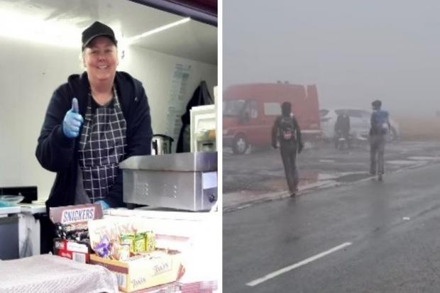 Nicky Jackson in her roadside food bar and participants in the mountain challenge