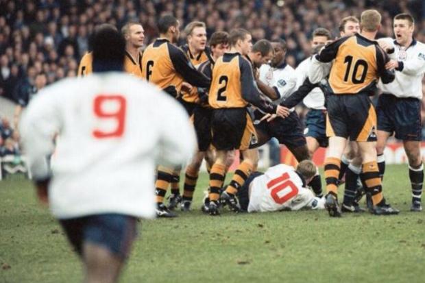 The infamous Battle of Burnden Park between Bolton Wanderers and Wolves in 1997.