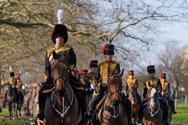The Oldham Times: Members of the King's Troop, Royal Horse Artillery ahead of the gun salute in Green Park, central London, to mark the official start of the Platinum Jubilee. Picture: PA