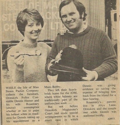 A newspaper article of PC Hamer and his wife Rosemary after they arrived on the Isle of Man