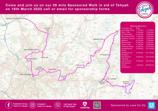 The Oldham Times: A map of the marathon Sarah and others will undertake, which people are invited to join