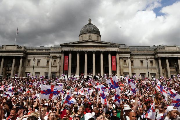 The Oldham Times: England fans during a fan celebration to commemorate England's historic UEFA Women's EURO 2022 triumph in Trafalgar Square. Credit: PA