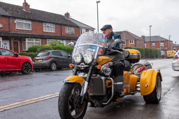 The Oldham Times: The trailer on the back of the motorcycle is made from an old beer barrel