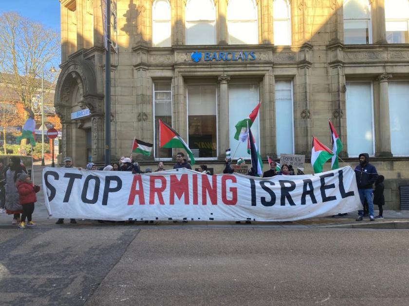 Oldham: Pro-Palestine protestors target Barclays bank