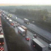 Queues on the M62 in Warrington