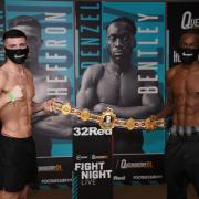 Mark Heffron, left, and Denzel Bentley battle it out for the British title on Friday night