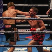 Jack Rafferty goes on the attack on his way to victory against Tom Hill. Picture: MTK Global