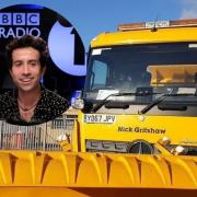 Nick Grimshaw, inset, and a council gritter with 'Nick Gritshaw' painted on it