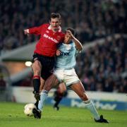 Keith Curle, in action for Manchester City in the Manchester derby, played for England when the Three Lions last faced Denmark in the Euros