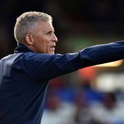 Latics head coach Keith Curle gives instructions against Hartlepool