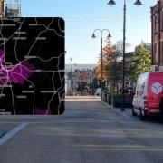 Oldham town centre and the interactive map, inset