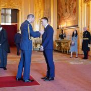 Kevin Sinfield is made an OBE (Officer of the Order of the British Empire) by the Duke of Cambridge during an investiture ceremony at Windsor Castle (Picture: PA/Jonathan Brady)