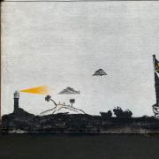 The work shows a boy sailing to a desert island.