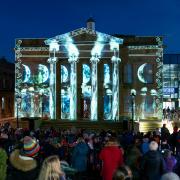 Old Town Hall lit up (Image: Oldham Council).