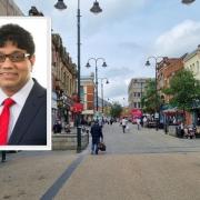Oldham town centre and deputy leader of the council, who is also the cabinet member for finance and low carbon, Cllr Abdul Jabbar, inset