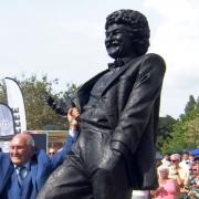Tommy Cannon alongside the statue of Bobby Ball (Image: ITV News)