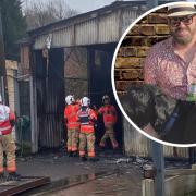 Nigel Marsh (inset) lost both of his dogs in a fire that gutted his business (main image)