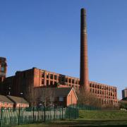 Hartford Mill prior to demolition, with the chimney in foreground