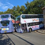 Photographs show the two buses became 
