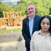 Cllrs Chris Goodwin and Arooj Shah at the new play area