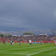 A general view of the action during a pre-season friendly match at the Gateshead International Stadium, Gateshead on July 15, 2023.