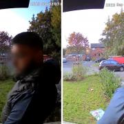The footage appears to show a man taking post from a letterbox