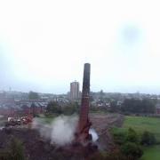 The chimney as it was falling down, following the explosion