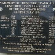 The memorial marking the atrocity outside Oldham Parish Church