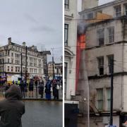 Video footage shows fire fighters battling the blaze