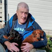 Andrew Roberts with dogs Zeus (left) and Molly