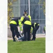 A man was arrested for shouting abuse at protesters in Blackburn