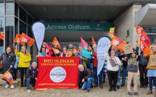 Oldham teachers and supporters at the demonstration outside the Civic Centre
